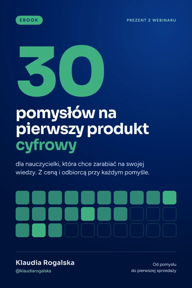 Okładka ebooka „Ebook „30 pomysłów na pierwszy produkt cyfrowy nauczycielki""
